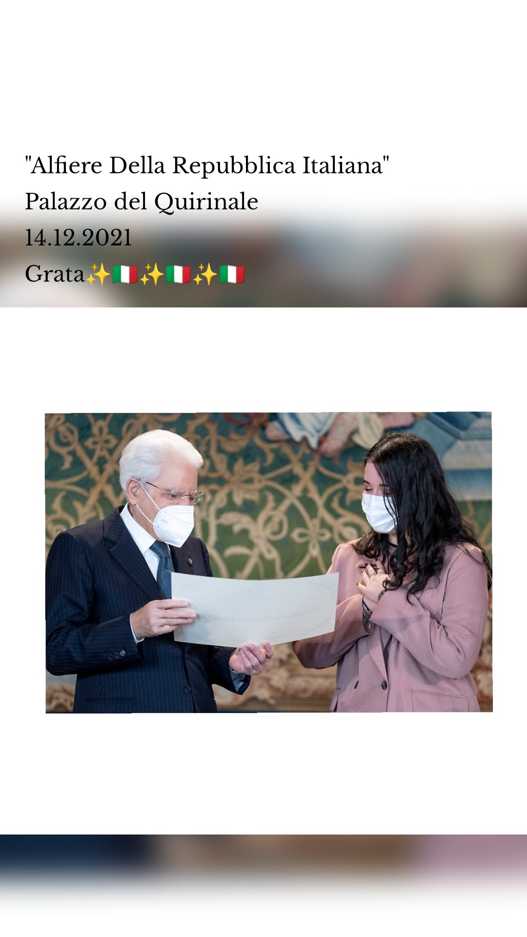 "Alfiere Della Repubblica Italiana"
Palazzo del Quirinale 
14.12.2021
Grata✨🇮🇹✨🇮🇹✨🇮🇹
